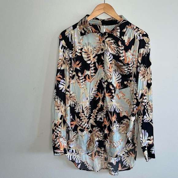 Free People Under The Palms Black Multicolored Shirt Long Sleeve - Picture 1 of 8